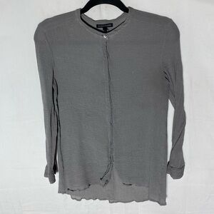 Eileen Fisher Grey Long Sleeve Textured Button Up Blouse S